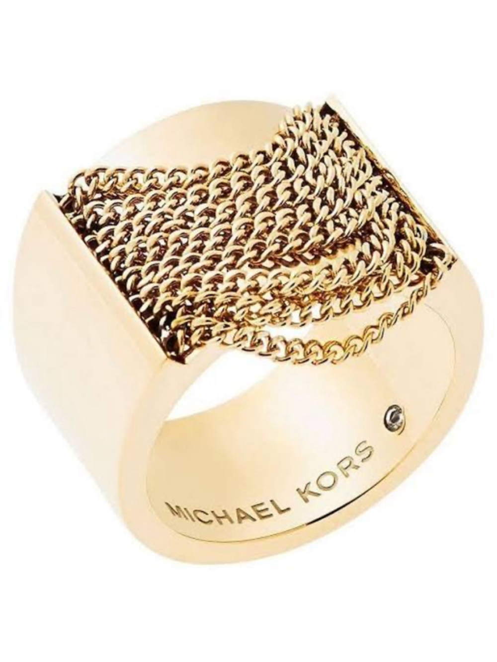 Michael Kors Gold-Tone Modern Fringe Chain Swag Ring (Style # MKJ5795) Size 7